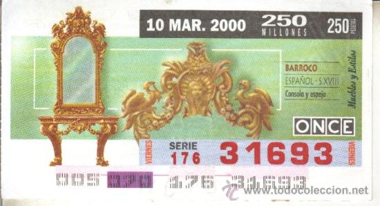 Cupones ONCE: CUP&Oacute;N ONCE - 10 MARZO 2000 - MUEBLES Y ESTILOS, CONSOLA Y ESPEJO, BARROCO ESPA&Ntilde;OL S. XVIII.