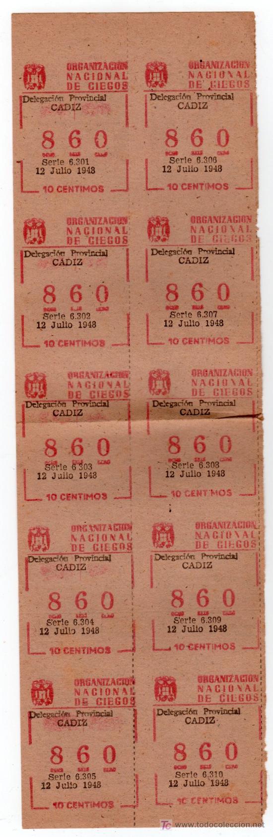Cupones ONCE: 10 CUPONES DE LA ONCE DEL 12 DE JULIO DE 1948 - Foto 1