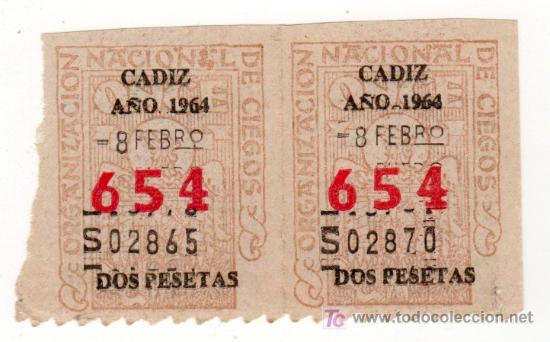 Cupones ONCE: DOS CUPONES DE LA ONCE CADIZ A&Ntilde;O 1964 - Foto 1