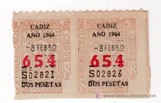 Cupones ONCE: DOS CUPONES DE LA ONCE CADIZ A&Ntilde;O 1964 - Foto 1