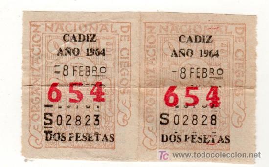 Cupones ONCE: DOS CUPONES DE LA ONCE CADIZ A&Ntilde;O 1964 - Foto 1