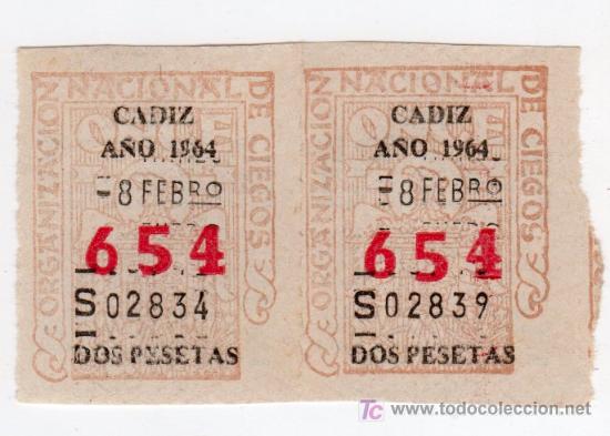 Cupones ONCE: DOS CUPONES DE LA ONCE CADIZ A&Ntilde;O 1964 - Foto 1