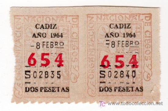 Cupones ONCE: DOS CUPONES DE LA ONCE CADIZ A&Ntilde;O 1964 - Foto 1