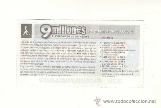 Cupones ONCE: CUPONAZO N&ordm;01502 &middot; SORTEO ONCE DEL 6 DE MARZO DE 2009 - Foto 2