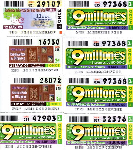 Cupones ONCE: LOTE DE OCHO CUPONES DE LA ONCE - Foto 1