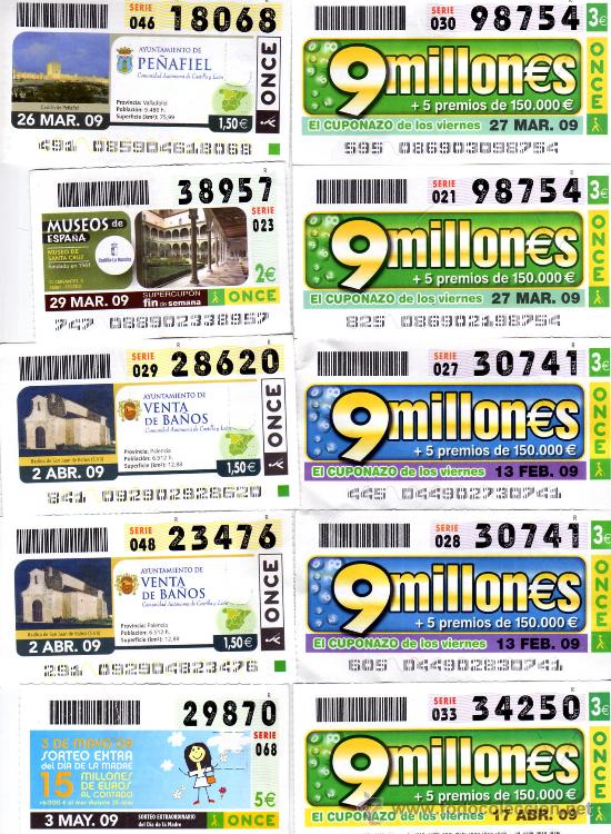 Cupones ONCE: LOTE DE DIEZ CUPONES DE LA ONCE A&Ntilde;O DE 2009 - Foto 1