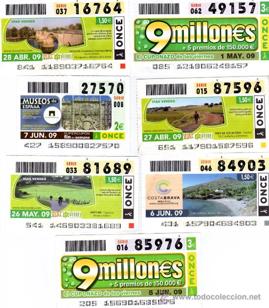 Cupones ONCE: LOTE DE SIETE CUPONES DE LA ONCE A&Ntilde;O DE 2009 - Foto 1