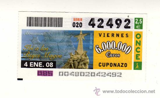 Cupones ONCE: CUP&Oacute;N N&ordm; 42492 (4 ENERO 2008 &middot; MONUMENTO DE IBI A LOS REYES MAGOS {ALICANTE})