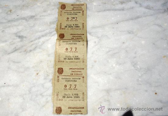Cupones ONCE: TIRA DE TRES CUPONES CONSECUTIVOS DE LA ONCE DE 1945. - Foto 2