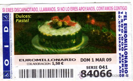 Cupones ONCE: CUPON OID A&Ntilde;O 2009 MARZO DIA 1 DULCES PASTEL - Foto 1