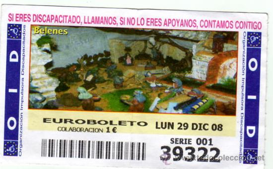 Cupones ONCE: CUPON DE LA OID 2008 DICIEMBRE DIA 29 BELENES - Foto 1