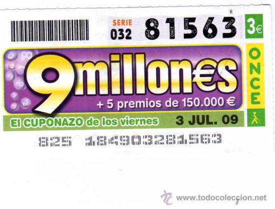 Cupones ONCE: CUPON DE LA ONCE 3 DE JULIO DE 2009 EL CUPONAZO DEL VIERNES - Foto 1
