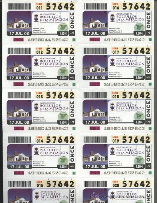 ONCE Coupons: hoja 10 cupones ONCE - Bollullos de la Mitaci&oacute;n ( Sevilla )