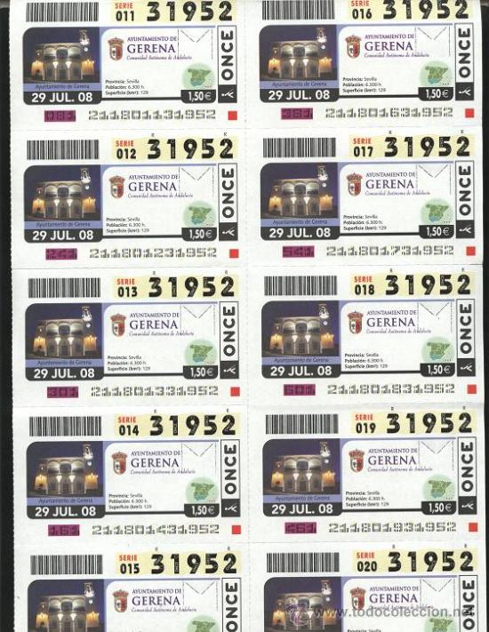 ONCE Coupons: hoja 10 cupones ONCE - Gerena ( Sevilla )