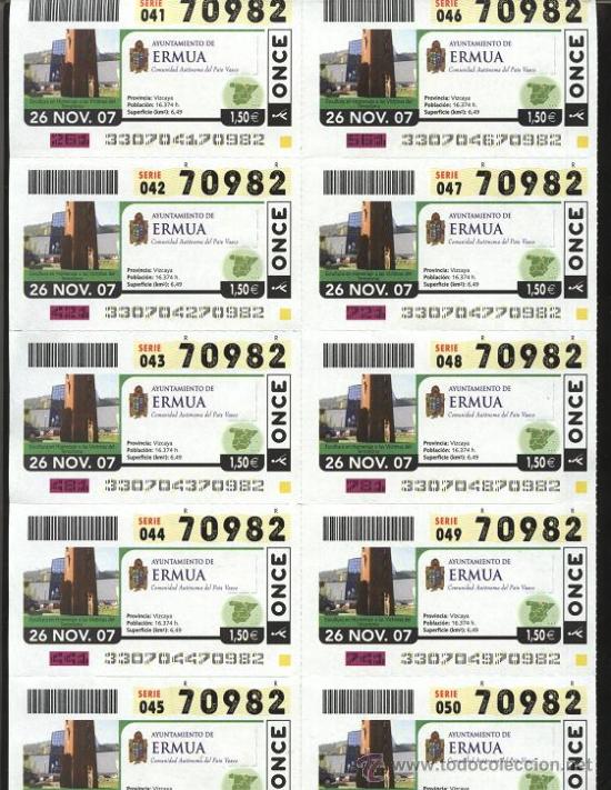 ONCE Coupons: hoja 10 cupones ONCE - Ermua ( Vizcaya )