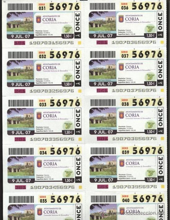 ONCE Coupons: hoja 10 cupones ONCE - Coria ( C&aacute;ceres )