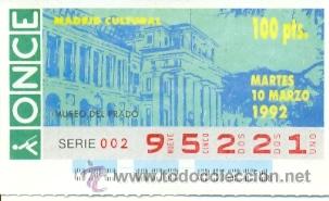Cupones ONCE: 8-100392. Cupon Once. 10 de marzo de 1992. Madrid Cultural. Museo del Prado