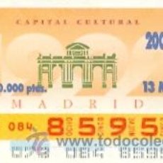 Cupones ONCE: 8-130392. CUPÓN ONCE. 13 DE MARZO DE 1992. MADRID CAPITAL CULTURAL