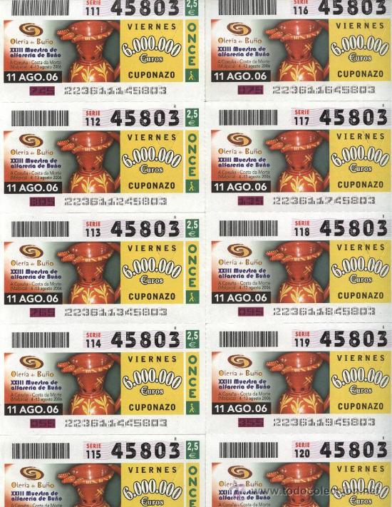 Coupon ONCE: Hoja 10 cupones ONCE - XXIII Muestra Alfarer&iacute;a de Bu&ntilde;o ( A Coru&ntilde;a )