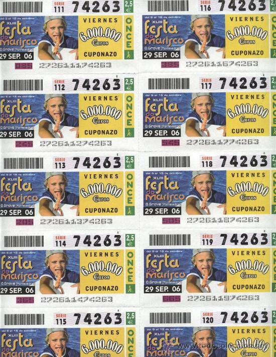 ONCE Coupons: Hoja 10 cupones ONCE - Festa do Marisco, O Grove ( Fiesta del Marisco, O Grove, Pontevedra )