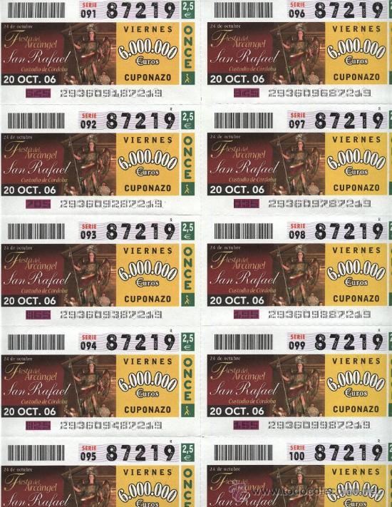 ONCE Coupons: Hoja 10 cupones ONCE - Fiesta del Arc&aacute;ngel San Rafael, custodio de c&oacute;rdoba
