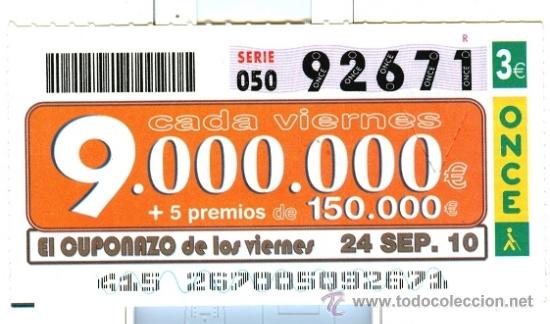 Cupones ONCE: N&ordm; 92671. CUPONAZO DEL VIERNES 24-09-10. - Foto 1