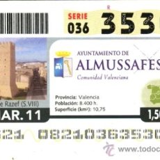 Cupones ONCE: AYUNTAMIENTO DE ALMUSSAFES (VALENCIA) - TORRE ÁRABE RAZEF (SIGLO VIII) - 23 MARZO 2011