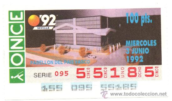 Cupones ONCE: CUP&Oacute;N DE LOTER&Iacute;A DEL SORTEO DE LA O.N.C.E. DEL D&Iacute;A 3 DE JUNIO DE 1992 - Foto 1