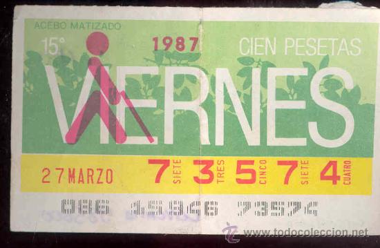Cupones ONCE: CUPON ONCE VIERNES 27/3/1987 - Foto 1