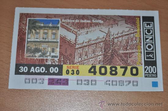 Cupones ONCE: NUMERO DE LA ONCE DEL A&Ntilde;O 2000 - ARCHIVO DE INDIAS DE SEVILLA -