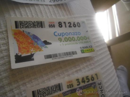 Cupones ONCE: CUPON DE LA ONCE A&Ntilde;O 2012 MES MARZO DIA 9 CUPONAZO - Foto 1