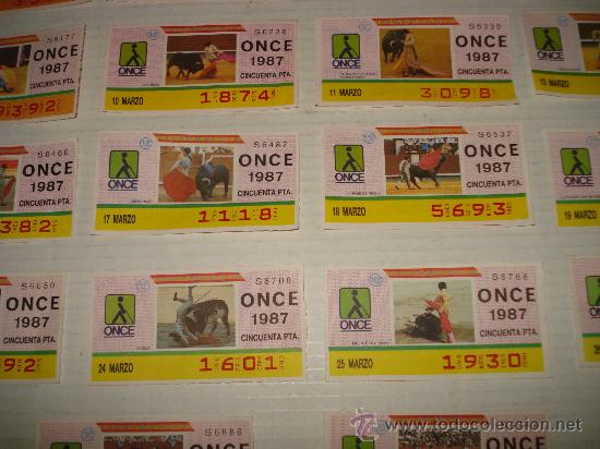 Cupones ONCE: Serie Completa 18 Cupones TAUROMAQUIA  . Mes de MARZO de 1987 - Foto 2