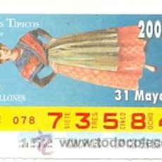 Cupones ONCE: 8-960531. CUPON ONCE DE 31 DE MAYO DE 1996, TRAJES TIPICOS. ALBACETE. Lote 86157700
