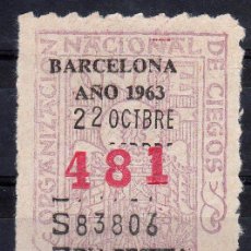 Cupones ONCE: CUPON ONCE, DELEGACION BARCELONA, Nº 481, 22 OCTUBRE DE 1963 (C). Lote 32857177