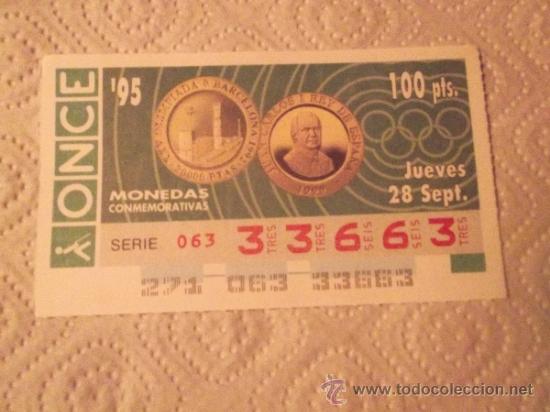 Cupones ONCE: SORTEO N&ordm; 271 - N&ordm; 33663 - TEMA: MONEDAS CONMEMORATIVAS - 20.000 PTAS - BARCELONA 92 -