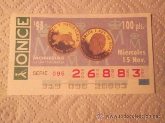 Cupones ONCE: SORTEO N&ordm; 319 DEL 15-11-95 - N&ordm; 26883 - TEMA: MONEDAS CONMEMORATIVAS - 80.000 PTAS - BARCELONA 92 -