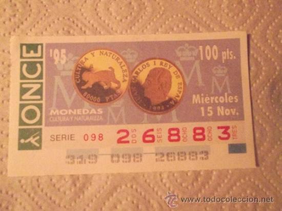 Cupones ONCE: SORTEO N&ordm; 319 DEL 15-11-95 - N&ordm; 26883 - TEMA: MONEDAS CONMEMORATIVAS - 80.000 PTAS - BARCELONA 92 -