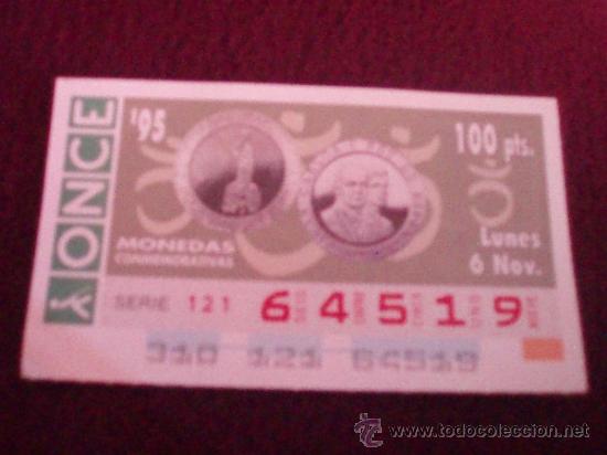 Cupones ONCE: CUP&Oacute;N DE LA ONCE DEL 6/11/95 - MONEDAS CONMEMORATIVAS BARCELONA 92