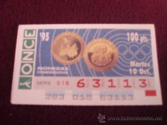 Cupones ONCE: CUP&Oacute;N DE LA ONCE DEL 10/10/95 - TEMA: MONEDAS CONMEMORATIVAS - BARCELONA 92