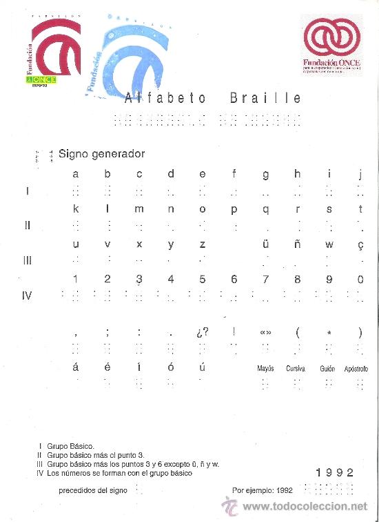 Cupones ONCE: EXPO SEVILLA 92 ( 1992 )- 1 CARTULINA TAMA&Ntilde;O FOLIO - PABELLON ONCE PARA APRENDER BRAILLE