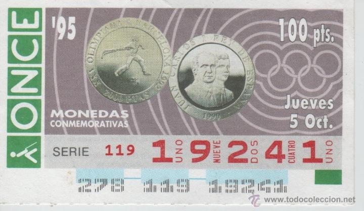 Cupones ONCE: CUP&Oacute;N DE LA ONCE - 5/10/1995 - MONEDAS CONMEMORATIVAS - BARCELONA 92