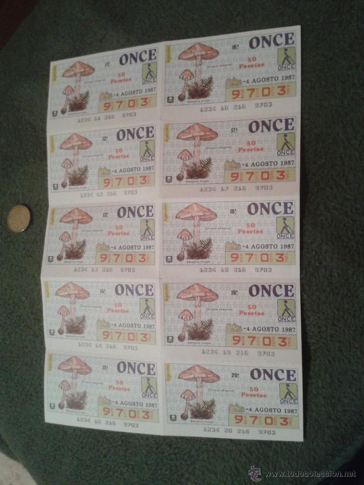 Cupones ONCE: BILLETE DE 10 DECIMOS ONCE PRO CIEGOS 4 AGOSTO 1987 SETAS BUEN ESTADO OFERTA