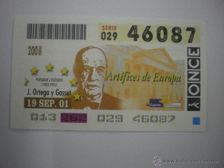 Cupones ONCE: Art&iacute;fices de Europa - Jos&eacute; Ortega y Gasset - Cup&oacute;n ONCE - 19/09/2001