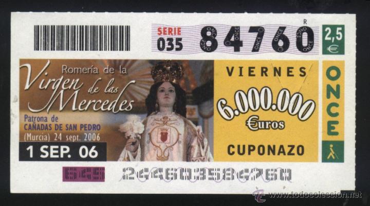 Cupones ONCE: MU-0201- CUPON ONCE. CA&Ntilde;ADAS DE SAN PEDRO (MURCIA) ROMERIA DE LA VIRGEN DE LAS MERCEDES.