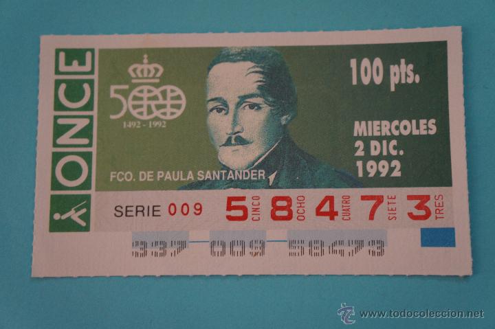 Billets ONCE: CUP&Oacute;N DE LA ONCE:5&ordm; CENTENARIO,FRANCISCO DE PAULA SANTANDER