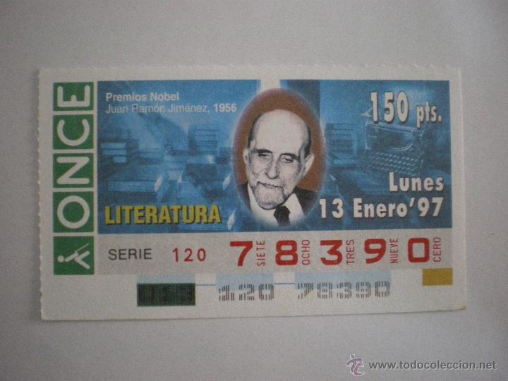 Cupones ONCE: Juan Ram&oacute;n Jim&eacute;nez - Premios Nobel - Literatura - 1956 - Cup&oacute;n ONCE - 13/01/1997