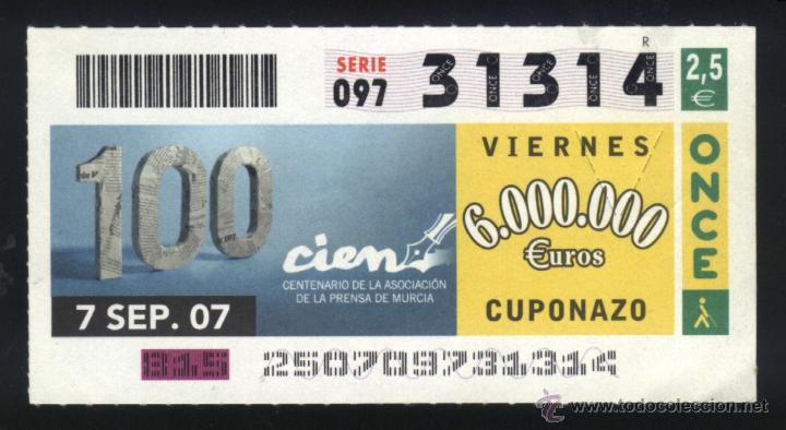 Cupones ONCE: MU-0238- CUPON ONCE. MURCIA. CENTENARIO DE LA ASOCIOACI&Oacute;N DE LA PRENSA