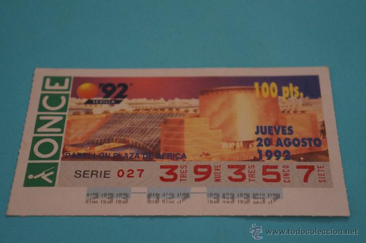 ONCE Coupons: CUP&Oacute;N DE LA ONCE:PABELL&Oacute;N PLAZA DE AFRICA,EXPO 92 SEVILLA