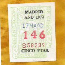 Bilhetes ONCE: CUPON ANTIGUO DE LA ONCE 17 DE MAYO DE 1972. Lote 46378010