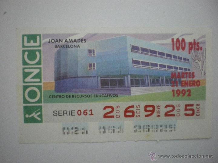 Cupones ONCE: Centro de Recursos Educativos - Joan Amades - Barcelona - Cup&oacute;n ONCE - 21/01/1992